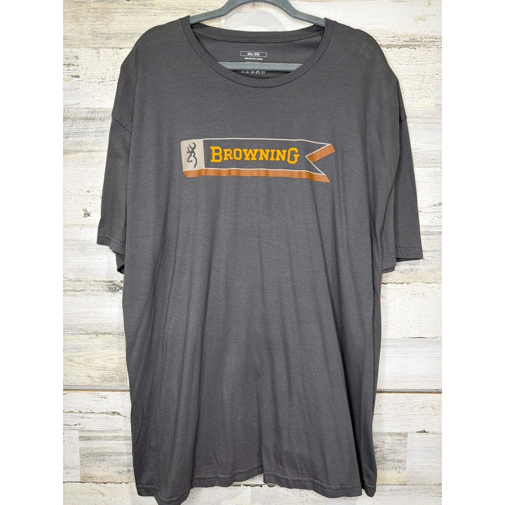 Browning Graphic T-Shirt Men 2XL Gray Pennant Logo Outdoor Gorpcore EUC